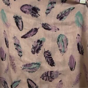 Womens Scarf 26x66 Lavender Plum Teal Feathers Feather Print Semi Sheer Fringe